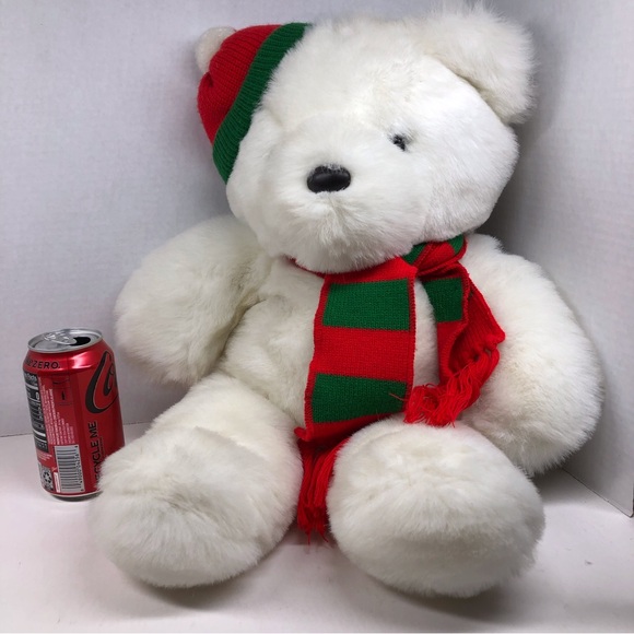 Teddy Bear Large White Bear with Hat and Scarf Winter Ski - Picture 1 of 3